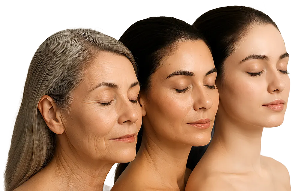 Skinbuster tretman – ilustracija različitih tipova kože i uzrasta, od mlade do zrele kože
